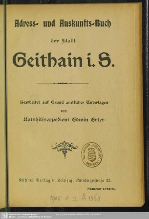 1905: Adress- und Auskunfts-Buch der Stadt Geithain i.S.