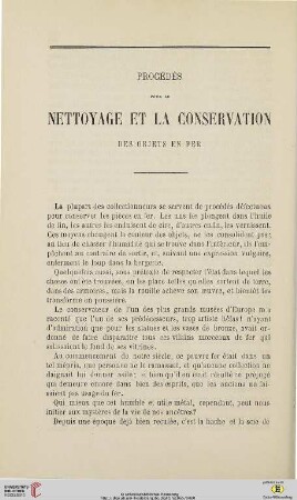 N.S. 11.1865: Procédés pour le nettoyage et la conservation des objets en fer