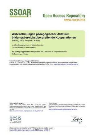 Wahrnehmungen pädagogischer Akteure: bildungsbereichsübergreifende Kooperationen
