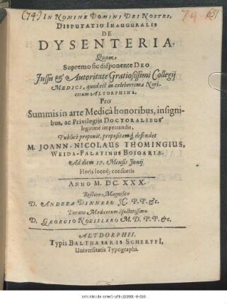 Disputatio Inauguralis De Dysenteria
