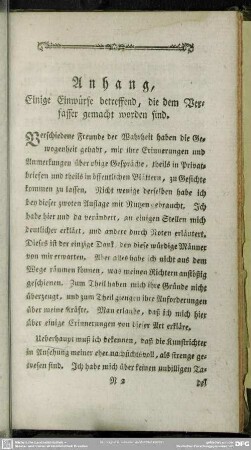 Anhang, Einige Einwürfe betreffend, die dem Verfasser gemacht worden sind