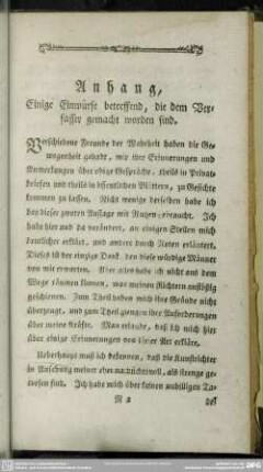 Anhang, Einige Einwürfe betreffend, die dem Verfasser gemacht worden sind