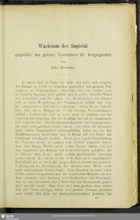Wachstum der Impietät gegenüber den grossen Tonmeistern der Vergangenheit