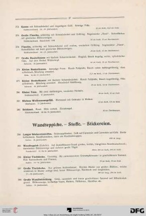 Wandteppiche. – Stoffe. – Stickereien (Nr. 284-299)