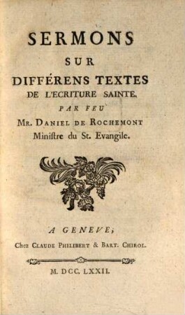 Sermons sur differens textes de l'ecriture sainte