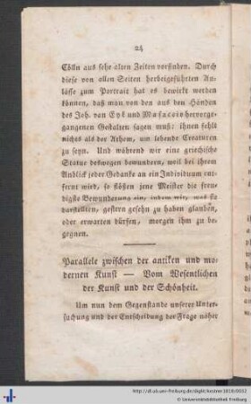 Parallele zwischen der antiken und modernen Kunst — Vom Wesentlichen der Kunst und der Schönheit.