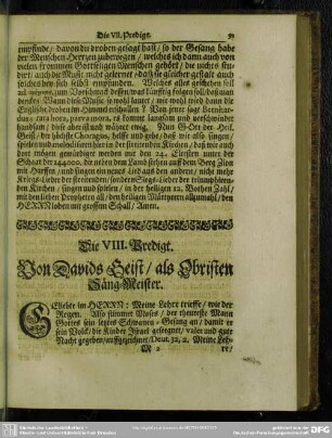 Die VIII. Predigt. Von Davids Geist, als Obristen Säng-Meister