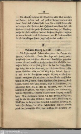 IV. Johann Georg I. 1611 - 1656