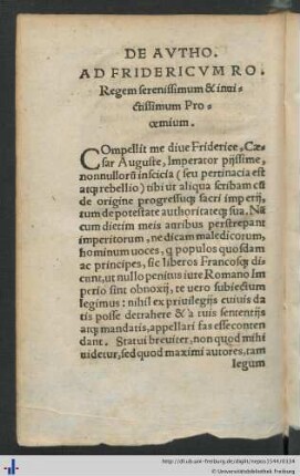De Autho. ad Fridericvum Ro. Regem Proemium.