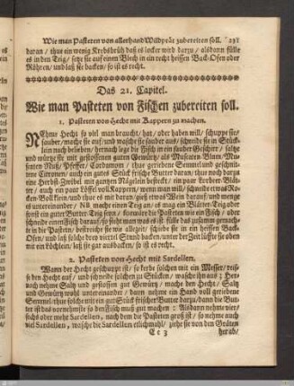 Das 21. Kapitel. Wie man Pasteten von Fischen zubereiten soll.
