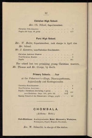 62-64, Chombala (Address Mahé, with out-stations)