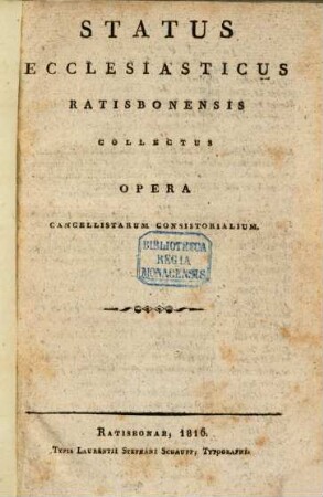 Status ecclesiasticus Ratisbonensis. 1816, 1816