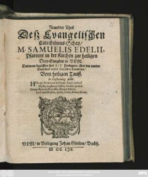 9: Darinnen begriffen sind XIV. Predigten/ über das vierdte Hauptstuck unsers Ulmischen Catechismi/ Vom heiligen Tauff