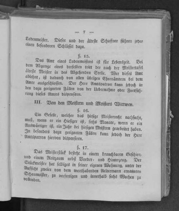 III. Von den Meistern und Meisters Wittwen.
