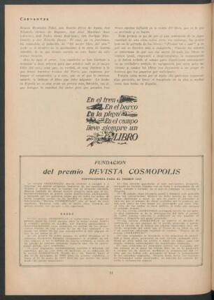 Fundación del premio revista Cosmopolis - Convocatoria para el premio 1929