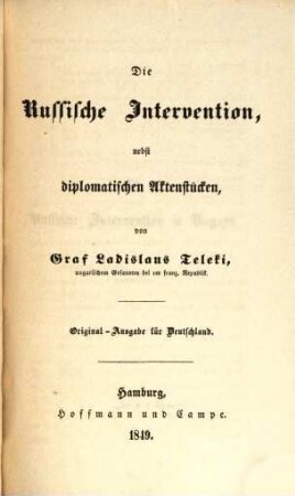 Die Russische Intervention nebst diplomatischen aktenstücken