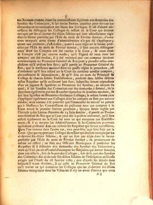 Arrest De La Cour Du Parlement, Qui regle la forme de procéder à la liquidation des biens des Colléges qui étoient occupés par les ci-devant soi-disans Jésuites : Du dix-neuf Août 1763.