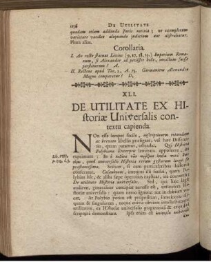 XLI. De Utilitate Ex Historiæ Universalis contextu capienda.