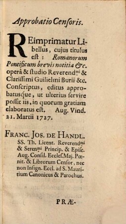 Romanorum pontificum brevis notitia ritus ecclesiasticos a singulis institutos praecipue declarans : Accedit Onomasticon vocum obscuriorum, quae in Missali ... continentur