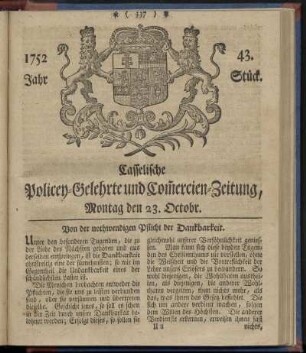 43. Stueck, Montag den 23. Octobr. 1752