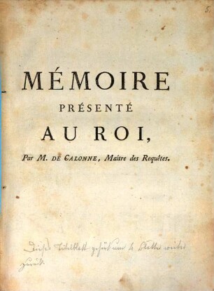 Mémoire présenté au Roi