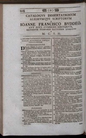 Catalogus Dissertationum ...