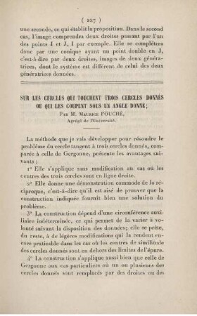 Sur les cercles qui touchent trois cercles donnés ou qui les coupent sous un angle donné.