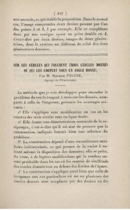 Sur les cercles qui touchent trois cercles donnés ou qui les coupent sous un angle donné.