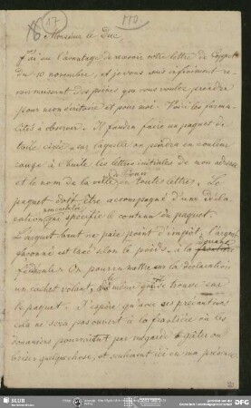 Eigenh. Briefkonzept von August Wilhelm von Schlegel an Achille Léon Victor de Broglie, Bonn, 28.11.1844