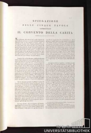 Spiegazione delle cinque Tavole rappresentanti il Convento della Carita