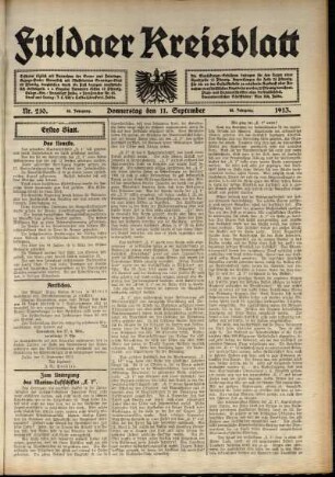 Erste Ausgabe vom Donnerstag, den 11. September 1913.