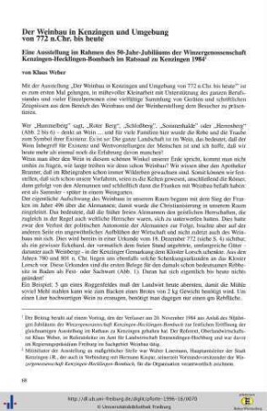 Der Weinbau in Kenzingen und Umgebung von 772 n. Chr. bis heute