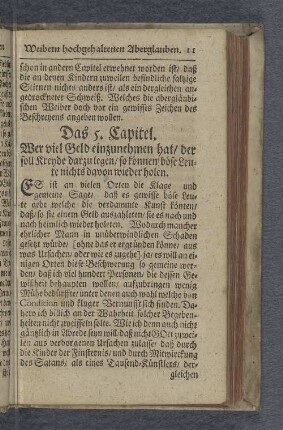 Das 5. Capitel. Wer viel Geld einzunehmen hat / der soll Kreyde darzulegen / so können böse Leute nichts davon wieder holen.