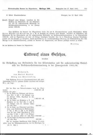 Entwurf eines Gesetzes zur Beschaffung von Geldmitteln für den Eisenbahnbau (mit Übersichtskarten)