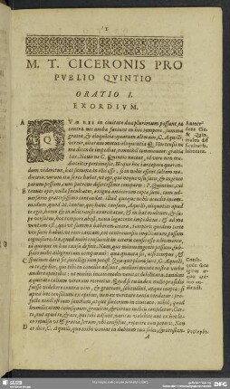 M. T. Ciceronis Pro Publio Quintio Oratio I.