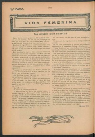 Vida femenina : La mujer que escribe