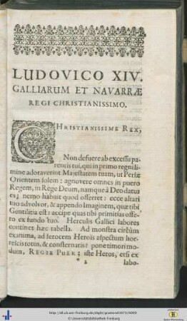 Ludovico XIV. Galliarum et Navarrae Regi Christianissimo.