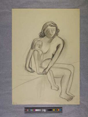 o. T. (Mutter mit Kind, sitzend nach rechts; aus dem Aktzeichnen an der Burg Giebichenstein Halle)