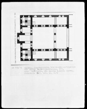 Grundrißrekonstruktion des ursprünglichen Emporengeschosses der Abteikirche Corvey von 885