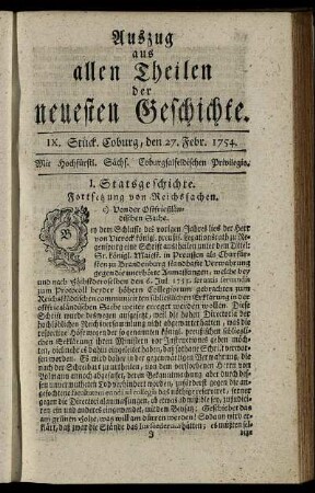 IX. Stück. Coburg, den 27. Febr. 1754.