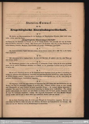 Statuten-Entwurf für die Erzgebirgische Eisenbahngesellschaft