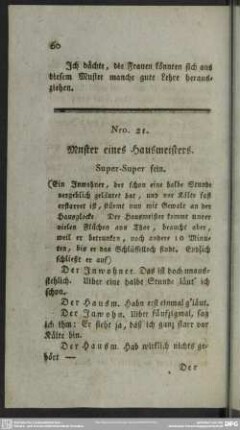 Nro. 21. Muster eines Hausmeisters. Super-Super fein