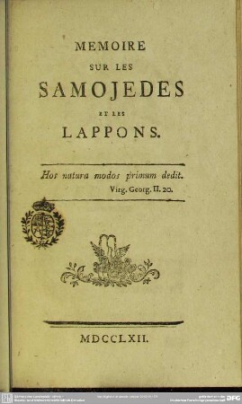 Memoire Sur Les Samojedes Et Les Lappons