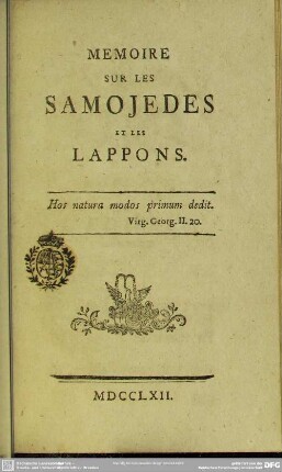 Memoire Sur Les Samojedes Et Les Lappons