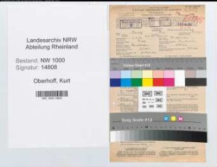 Entnazifizierung Kurt Oberhoff, geb. 06.11.1906 (Architekt)