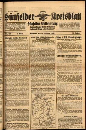Erste Ausgabe vom Mittwoch, den 15. Oktober 1941.