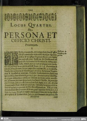 Locus Quartus. De Persona Et Officio Christi