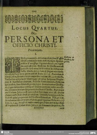 Locus Quartus. De Persona Et Officio Christi