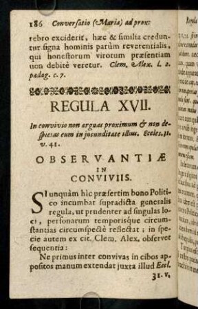 186-203, Regula XVII. In convivio on arguas proximum...