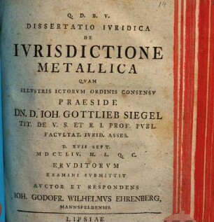 Diss. ... de iurisdictione metallica